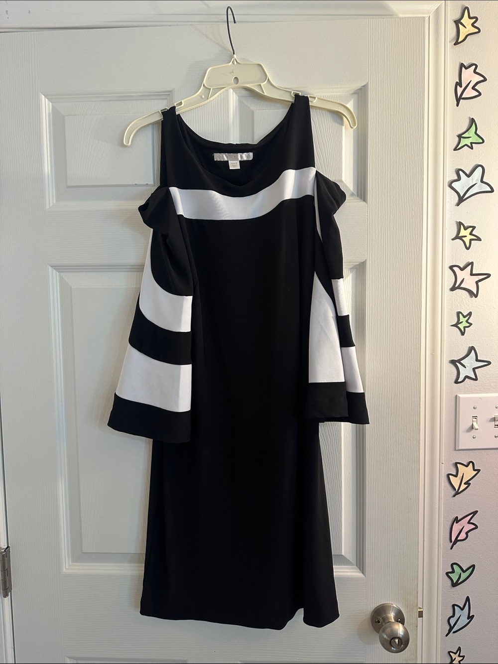 Boston Proper Black and White Cold-Shoulder Stripe Dress